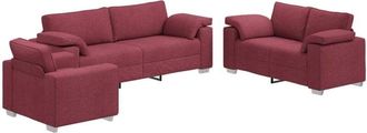 vidaXL vidaXL Sofa Set with Cushion 3 pcs Wine Red 219 x 77 x 82 cm Fabric