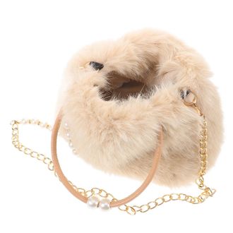 SOLUSTRE Faux Fur Plush Handbag Pearl Chain, Large Capacity Fuzzy Tote Bag for Women, Fluffy Crossbody Shoulder Purse Suitable for Winter and Party Use