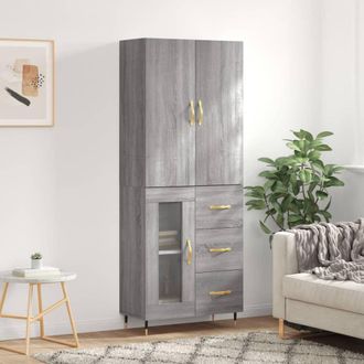 vidaXL Vidaxl - Aparador Alto Madera Contrachapada Gris Sonoma 69,5x34x180 Cm