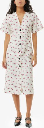 Ganni Floral Organza Jacquard Midi Dress - Size 32 Beige