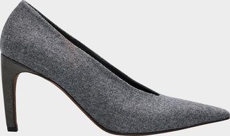 Brunello Cucinelli Flannel Wool Monili-Heel Pumps