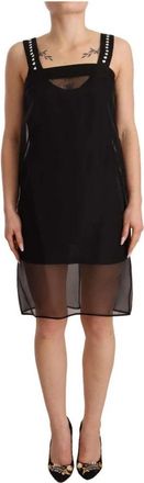 Dolce & Gabbana Zwarte Sheer Overlay Mini Jurk met Versieringen - Dames - Casual kleedjes - Zwart - S - Polyester - Kleedjes