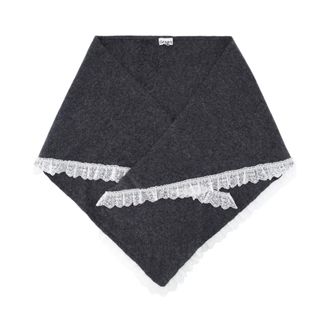 Ganni Sciarpa triangolare in lana con pizzo - - Accessories - Donna - Grigio - ONE SIZE