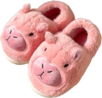 Generic Capybara Plush Slippers for Adults, Cute Fuzzy Warm Winter House Shoes, Soft Cozy Indoor Bedroom Slippers (Pink, One Size, Adult, Women, 7, Numeric Ra