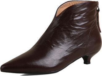 TinaCus Womens Handmade Genuine Leather Pointed Toe Low Kitten Heel V-Cutting Ankle Boots, Brown, 8.5 UK