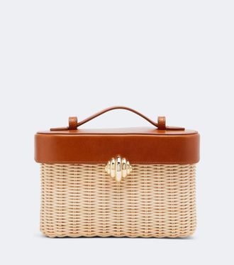 Aquazzura Belgravia leather-trimmed wicker vanity bag