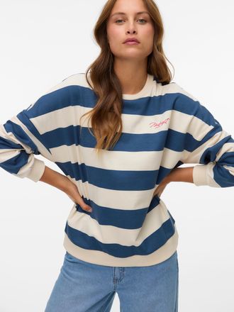 Vero Moda Sweatshirt VERO MODA VMVIOLA BEA LS SWEAT BOX JRS, Damen, Gr. XS, schwarz denim print:midnight stripe, Sweatware, Obermaterial: 70% Baumwolle, 30% Pol