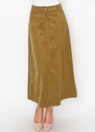 YAL New York Olive Corduroy A-Line Skirt