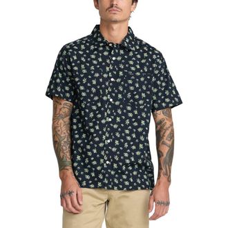 Rvca Breezy Floral Short Sleeve Button-Up Shirt in Garage Blue at Nordstrom, Size Xx-Large