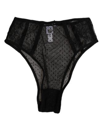 Dolce & Gabbana Black Lace Polka Dot Mesh High Waist Womens Underwear