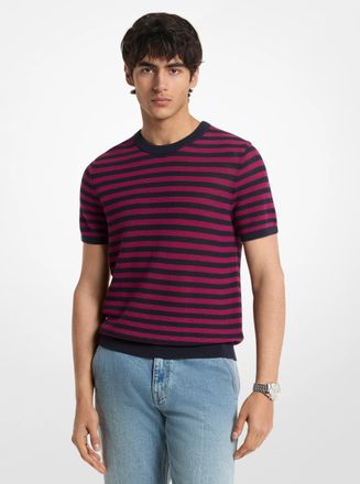 Michael Kors Striped Mesh Cotton Short-Sleeve Sweater