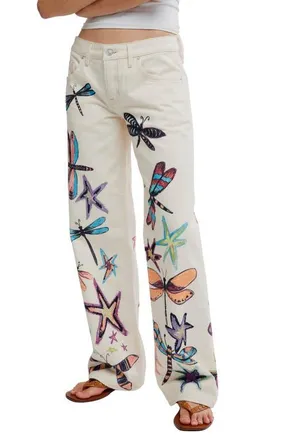 Free People Tennessee Trompe LOeil Print Jeans in Dragonfly at Nordstrom, Size 26