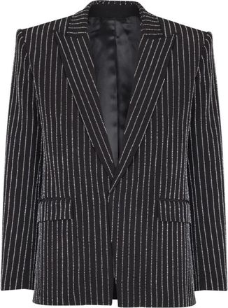 Balmain 1-knoops wollen jas met kristalstrepen - Heren - Blazers - Zwart - XL - Wol - Jassen