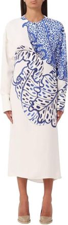 Ferragamo Long Sleeve Floral Print Midi Dress, Brand Size 42 ( US Size 8 )