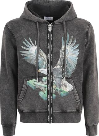 Off-white Felpa con stampa e cappuccio - Grigio