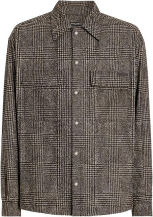 Dolce & Gabbana Alpaca Wool Check Shirt - Heren - Casual Overhemden - Grijs - XL - Katoen - Overhemden