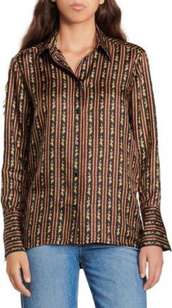 Sandro Chiquita Floral Stripe Silk Button-Up Shirt in Eggplant at Nordstrom Rack, Size 1 (Fits Like 2-4 Us)