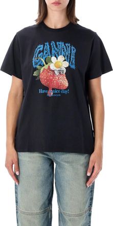 Ganni Black Graphic Crew Neck T-Shirt