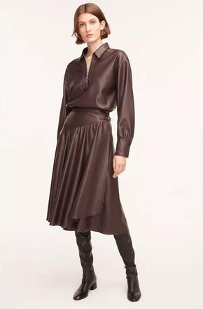 Rebecca Taylor Vegan Leather Midi Whisper Skirt