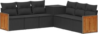 vidaXL Juego De Sof&aacute; 7 Uds. Negro Rat&aacute;n Sint&eacute;tico Y Acero Vidaxl