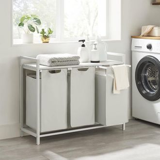 Vasagle 3 Compartment Laundry Basket with Shelf & Metal Frame in White
