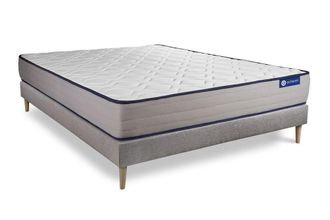 Actisom Somier gris + colch&oacute;n con espuma viscoel&aacute;stica 140 x 190