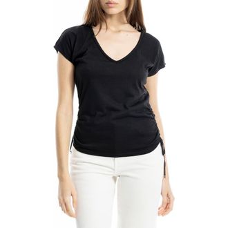Max Studio Cap Sleeve Ruched Crinkled Knit Top in Black at Nordstrom Rack, Size X-Large