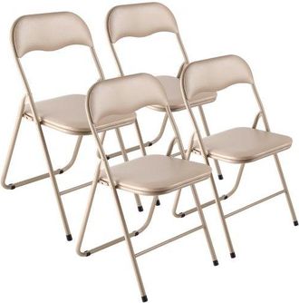 OEM 4 Pcs Sillas Plegables, Sillas Plegables Apilables Port&aacute;tiles De Cuero Con Estructura De Metal Resistente Y Coj&iacute;n Acolchado, Carga De 158 Kg Para El H
