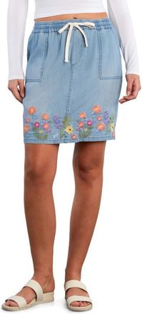 BILLY T Floral Embroidered Drawstring Denim Miniskirt in Pure Denim at Nordstrom, Size X-Large