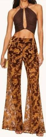 L'agence Baroque Flocked Flare Pants In Brown Gold