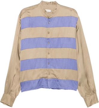 Dries Van Noten Horizontaal Gestreept Overhemd Met Bandkraag