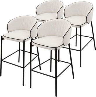 ML Design Ml-design 4x Taburetes De Bar Beige Con Tapizado De Tela, 76cm De Altura, Sillas Con Estructura Met&aacute;lica, Asientos De Cocina Con Respaldo Y Reposap&iacute;es