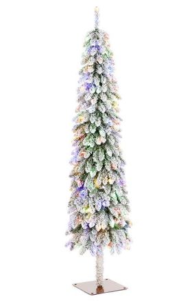 Glitzhome Pre-Lit Flocked Artificial Christmas Trees in Green at Nordstrom, Size Medium