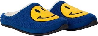 Deer Stags Clogs Mens US 8 Blue Smiley Face Faux Fur Slip On Slippers GBNC533