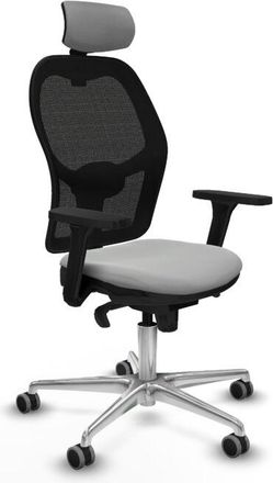 Piqueras y Crespo Piqueras Y Crespo - Jorquera Sincro Malla Negra Similpiel Gris Claro Brazos 3d Base Aluminio Cabecero 2d Ruedas 65mm Engomada