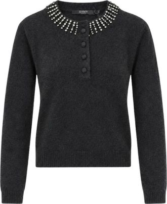 Seventy Trui met steentjes - Dames - Ronde hals truien - Zwart - S - Wol - Truien & Vesten
