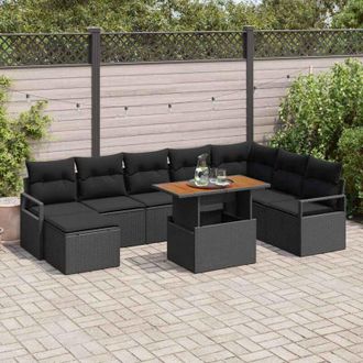 vidaXL Vidaxl - Conjunto De Sof&aacute; De Jard&iacute;n Con Coj&iacute;n 9 Pcs Negro, Marr&oacute;n