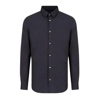 Emporio Armani Blauw Stretch Overhemd Klassieke Kraag - Heren - Casual Overhemden - Blauw - S - Katoen - Overhemden