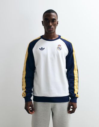 adidas Real Madrid Originals - Felpa girocollo blu scuro e bianca-Bianco