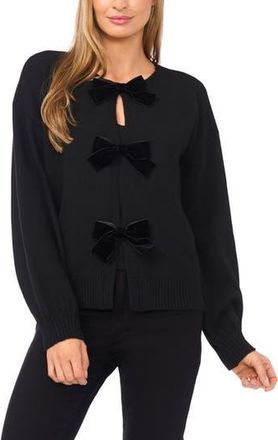 CeCe by Cynthia Steffe Bow Accent Cardigan in Rich Black at Nordstrom Rack, Size X-Small
