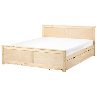 Beliani Cama Con 2 Cajones De Madera De Pino Mdf De Abedul Estilo Escandinavo 160 X 200 Cm Natural Dauphin