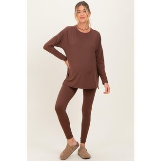 Pinkblush Brushed Knit Oversized Top and Legging Set in Brown at Nordstrom, Size Medium