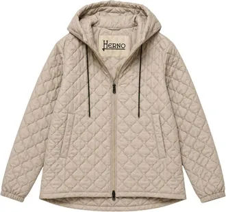 Herno Jassen, Dames, Beige, M, Leer, A-Shape Donsjas