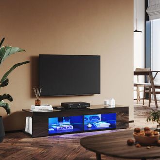 Sonni Sonni Mueble Tv 135 Cm Negro Brillo Con Luces Led 12 Colores Led,mesa De Sal&oacute;n Para Tv Estantes De Cristal