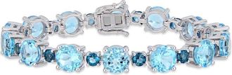Amour 37 1/10 CT TGW Sky-blue Topaz and London-blue Topaz Tennis Bracelet In Sterling Silver