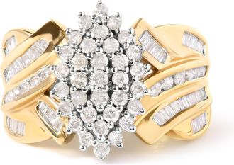 House of Brilliance 10K Yellow Gold 1 Cttw Diamond Pear Shaped Cluster Cluster Cocktail Ring