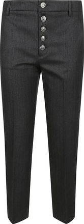 Dondup Losvallende Chino Broek met Juweelknop - Dames - Straight fit broeken - Zwart - W29 - Katoen - Broeken