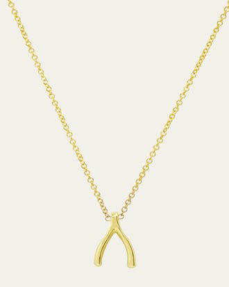 Jennifer Meyer 18k Yellow Gold Mini Wishbone Pendant Necklace on 14k Chain