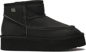 Kazar Zwarte leren sneeuwlaarzen met witte draad - Dames - Winterlaarzen - Zwart - 38 EU - Wol - Schoenen