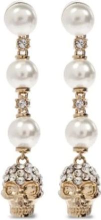Alexander McQueen Accessoires, unisex, Wit, ONE Size, Skelet Oorbellen met Parel
